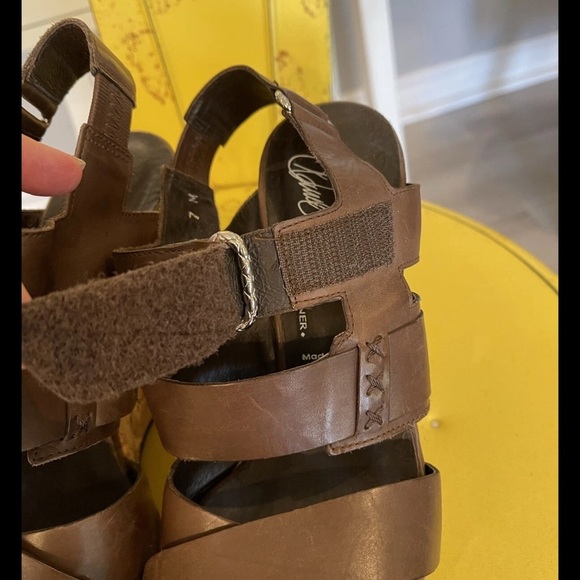 Donald J Pliner Leather Sandals Brown Sz 7 Gretal Cork Platform Wedge Boho Spain - Picture 4 of 9